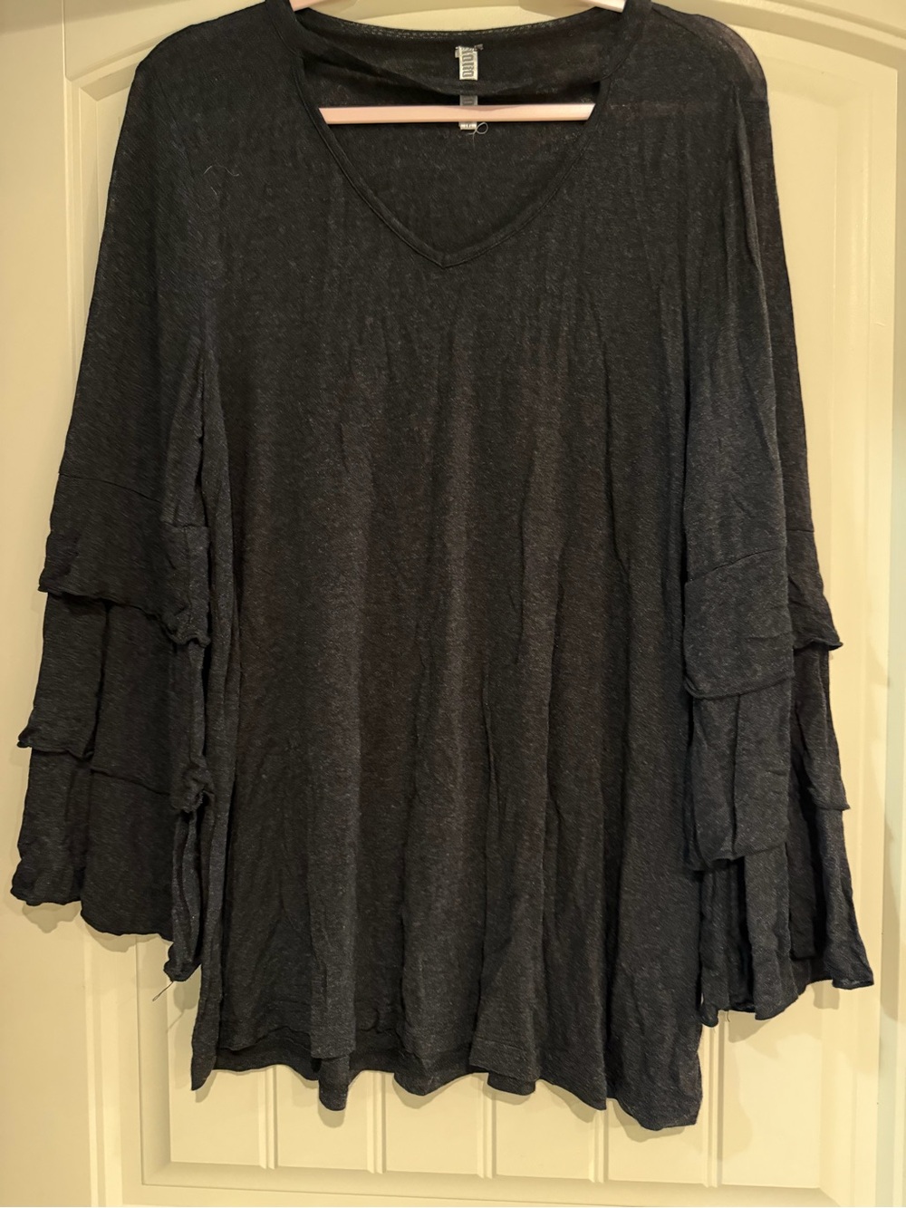 Women's Charcoal Layered Bell Sleeve Top